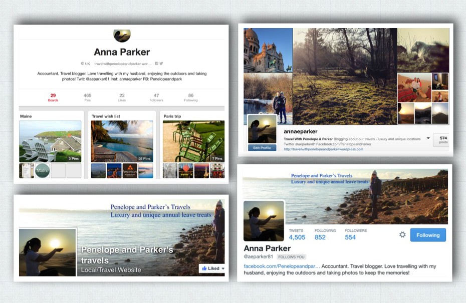 Pinterest, Instagram, Facebook and Twitter
